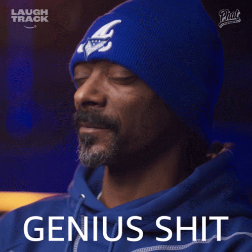 Snoop Dogg in Blue Beanie and Blue Hoodie Saying Genius Shit