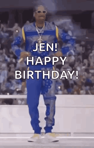 Snoop Dogg Is Dancing And Saying `` Jen ! Happy Birthday ! '' In Front Of A Crowd . GIF