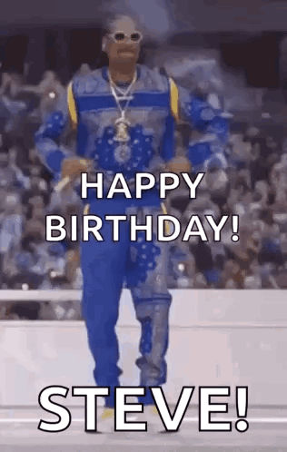 Snoop Dogg Is Dancing In Front Of A Crowd And Saying Happy Birthday To Steve . GIF