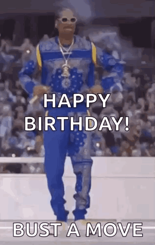 Snoop Dogg Is Dancing In Front Of A Crowd And Says `` Happy Birthday ! Bust A Move '' GIF