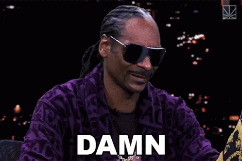 Snoop Dogg Is Wearing Sunglasses And A Purple Jacket And Says " Damn " GIF