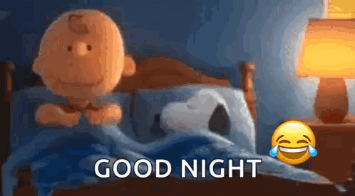 Snoopy And Charlie Brown Are Laying In A Bed With The Words Good Night Written Above Them . GIF