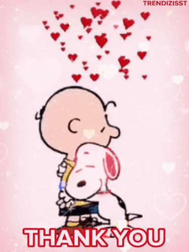 Snoopy And Charlie Brown Hugging Thank You GIF