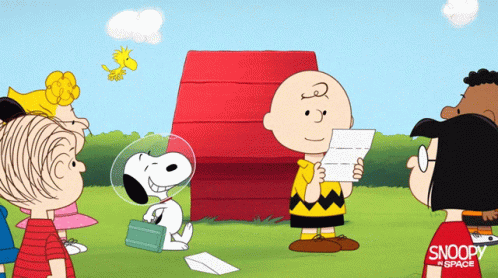 Snoopy and Charlie Brown in Front of Red House