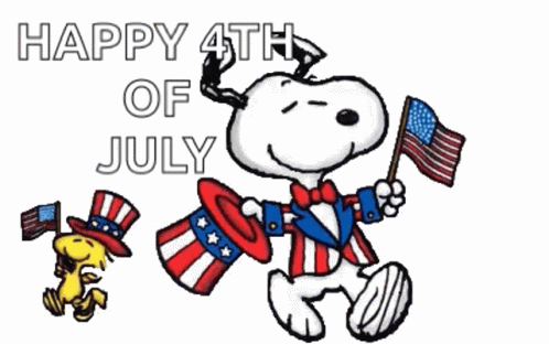 snoopy and woodstock are celebrating the fourth of july with flags