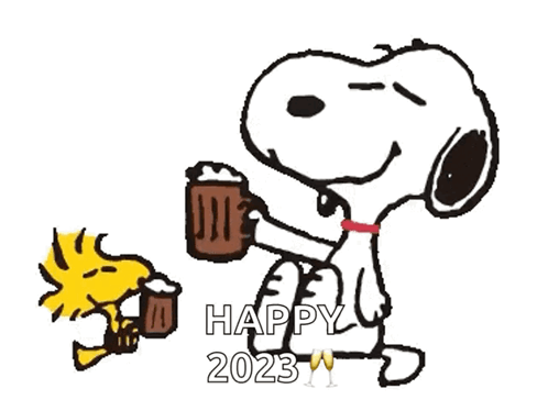 Snoopy And Woodstock Are Celebrating The New Year 'S Eve With A Glass Of Champagne GIF