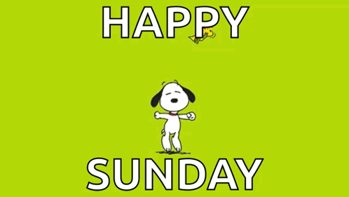 Snoopy And Woodstock Are Dancing On A Green Background With The Words Happy Sunday Below Them GIF