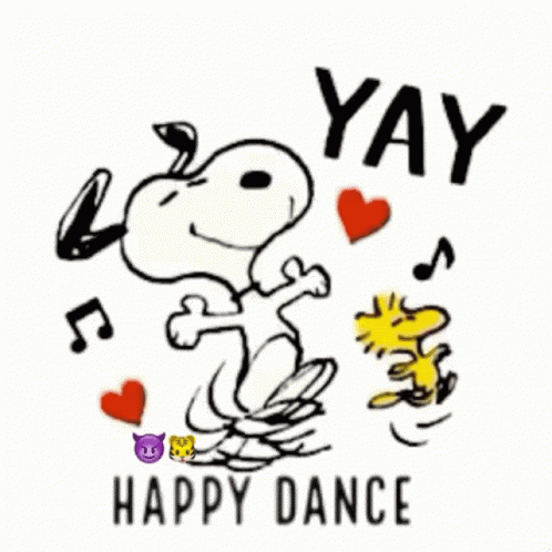 Snoopy And Woodstock Are Dancing Together On A White Background . GIF
