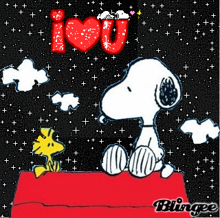 Snoopy And Woodstock Are Sitting On A Red Couch With A Heart That Says I Love You On It GIF