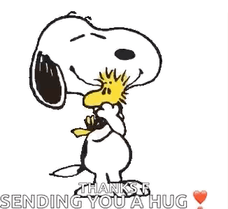 Snoopy And Woodstock Are Standing Next To Each Other And Hugging Each Other . GIF