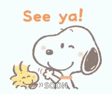 Snoopy And Woodstock Are Standing Next To Each Other And Saying `` See Ya ! `` GIF