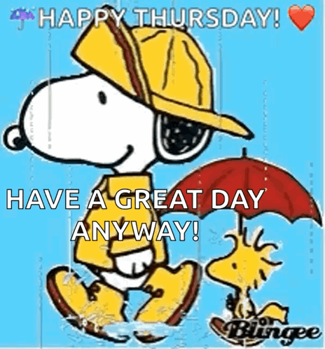 Snoopy And Woodstock Are Walking In The Rain Holding An Umbrella GIF