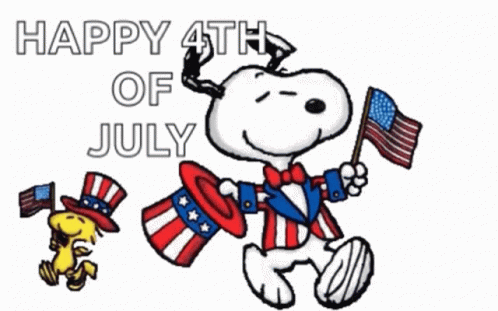 Snoopy and Woodstock Celebrating 4th of July with Flags