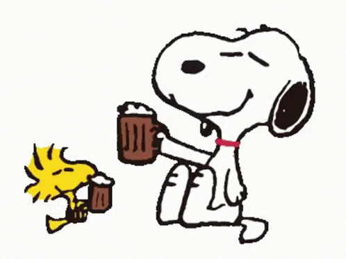 Snoopy And Woodstock Holding Coffee Mugs GIF