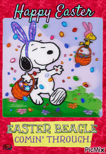 Snoopy and Woodstock Holding Easter Egg Baskets