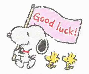 Snoopy and Woodstock Holding Good Luck Flag