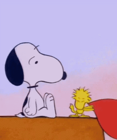 Snoopy and Woodstock Sitting on Bench