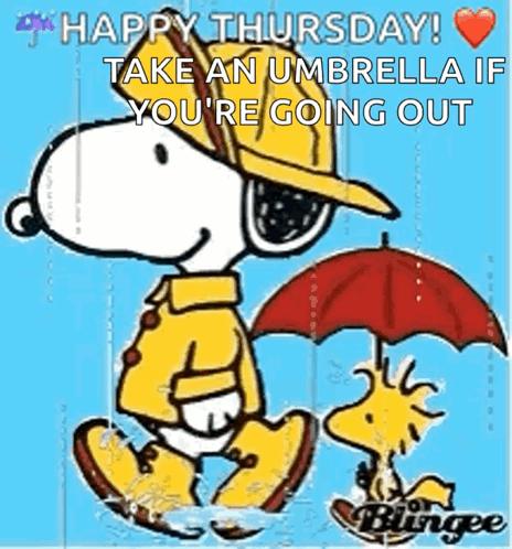 Snoopy and Woodstock Walking in Rain