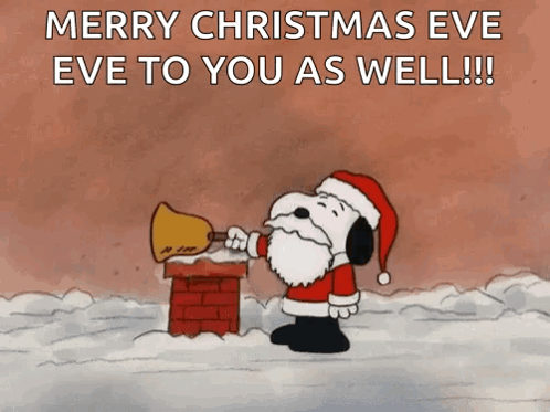 Snoopy As Santa Blowing Bell On Christmas Eve GIF