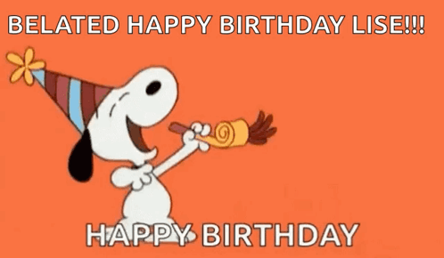 Snoopy Blowing Party Horn Belated Birthday GIF