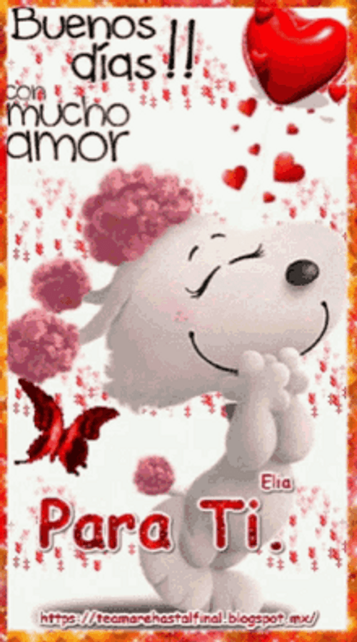  Snoopy Butterfly Hearts Animation Buenos Dias Amor GIF