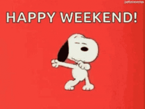 Snoopy Dancing on Red Background Happy Weekend