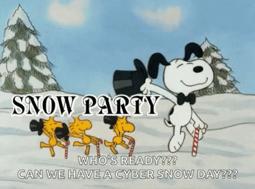 Snoopy Dancing Woodstock Snow Party GIF