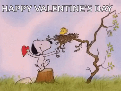Snoopy Greets Woodstock Happy Valentines Day GIF