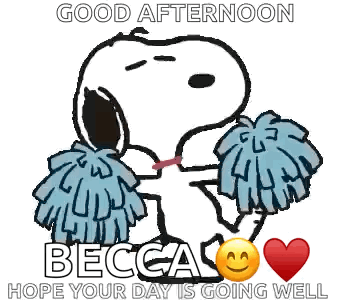 Snoopy Holding Blue Pom Poms Saying Good Afternoon Becca GIF