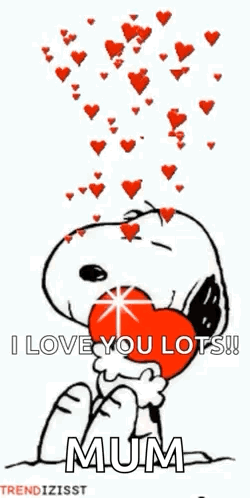 Snoopy Holding Heart in Mouth Saying I Love You Lots Mum