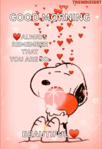 Snoopy Holding Heart Saying Good Morning You Are Beautiful GIF