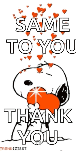 Snoopy Holding Heart Saying Same To You GIF