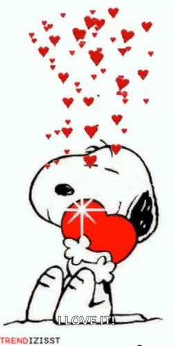 Snoopy Holding Red Heart With Hearts Falling