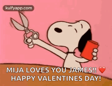 Snoopy Holding Scissors and Cup Saying Mija Loves You James