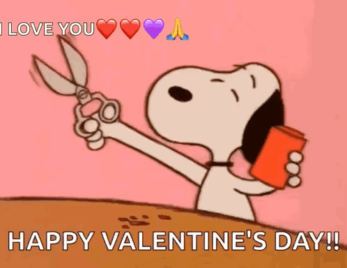 Snoopy Holding Scissors Saying Happy Valentine's Day