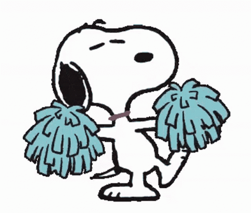 Snoopy Holding Two Blue Pom Poms GIF