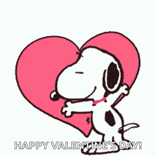 Snoopy Hugging Heart Saying Happy Valentine's Day GIF