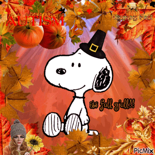 Snoopy in Pilgrim Hat Saying It's Fall Y'all