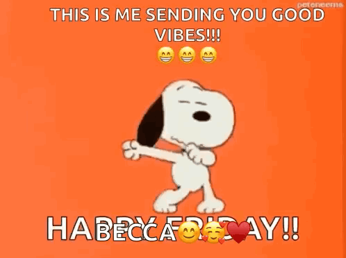 Snoopy Is Dancing And Saying `` This Is Me Sending You Good Vibes !! '' GIF