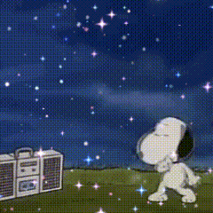 Snoopy Is Dancing In Front Of A Boombox With The Words `` Good Night '' Written Above Him . GIF