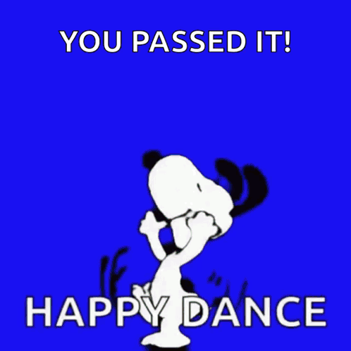 Snoopy Is Dancing On An Orange Background With The Words `` You Passed It ! Happy Dance '' . GIF