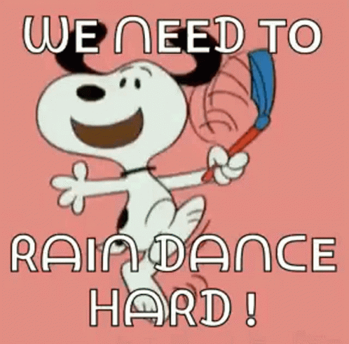 Snoopy Is Holding A Broom And Saying `` We Need To Rain Dance Hard '' . GIF