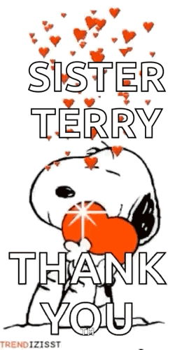 Snoopy Is Holding A Heart And Saying Sister Terry Thank You GIF
