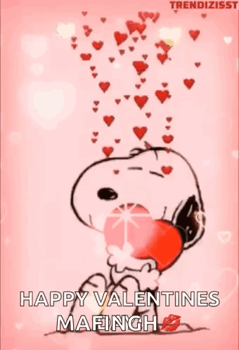 Snoopy Is Holding A Heart In His Mouth And Wishing Someone A Happy Valentine 'S Day GIF