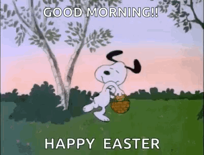Snoopy Is Holding An Easter Basket In A Field . GIF