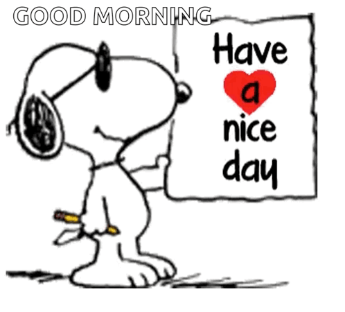 Snoopy Is Holding Up A Sign That Says Have A Nice Day GIF
