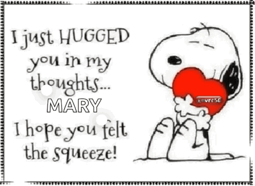 Snoopy Is Hugging A Red Heart With The Words I Just Hugged You In My Thoughts ... I Hope You Felt The Squeeze GIF