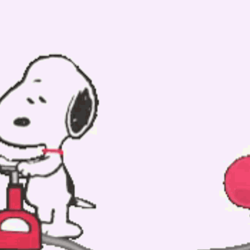 Snoopy Is Pumping A Red Balloon With A Letter D On It GIF