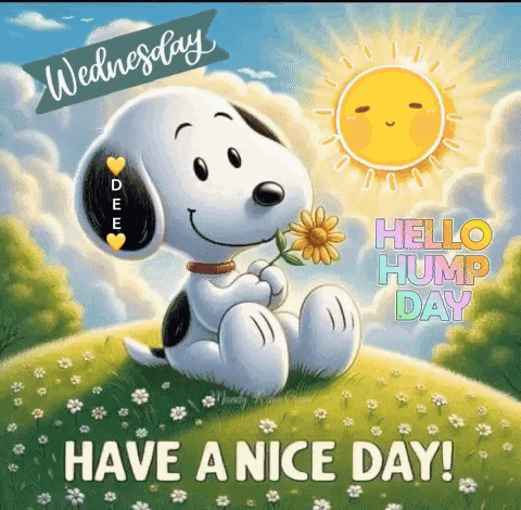 Snoopy Is Sitting On A Hill Holding A Flower And Says `` Have A Nice Day ! '' GIF