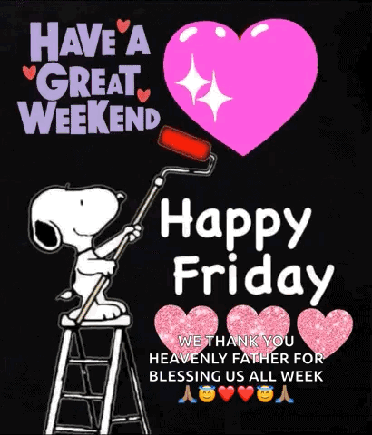 Snoopy Is Sitting On A Ladder Painting A Heart With A Roller . GIF